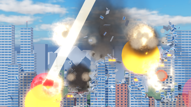 Official Smash the City artwork: beams and explosions tear through a city skyline